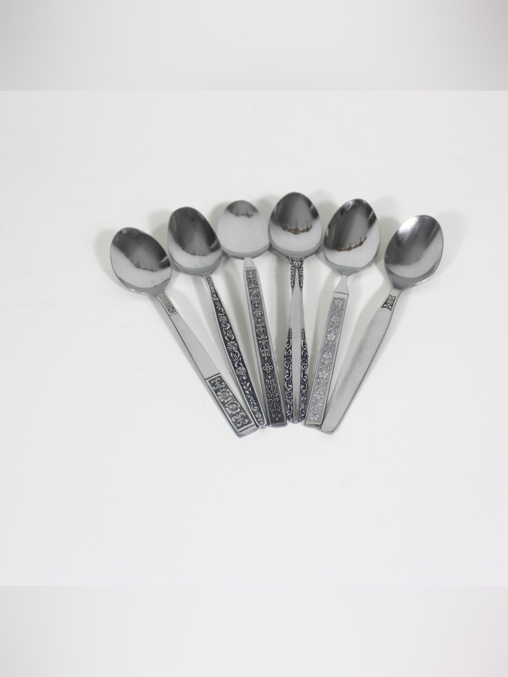 Curated Set of 6 Mid Century Modern Stainless Steel Tea or Dessert Spoons